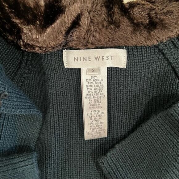 NEW Nine West Vintage Wool Faux Fur Ribbed Swing Cardigan Sweater Jacket S NWOT - Picture 13 of 15